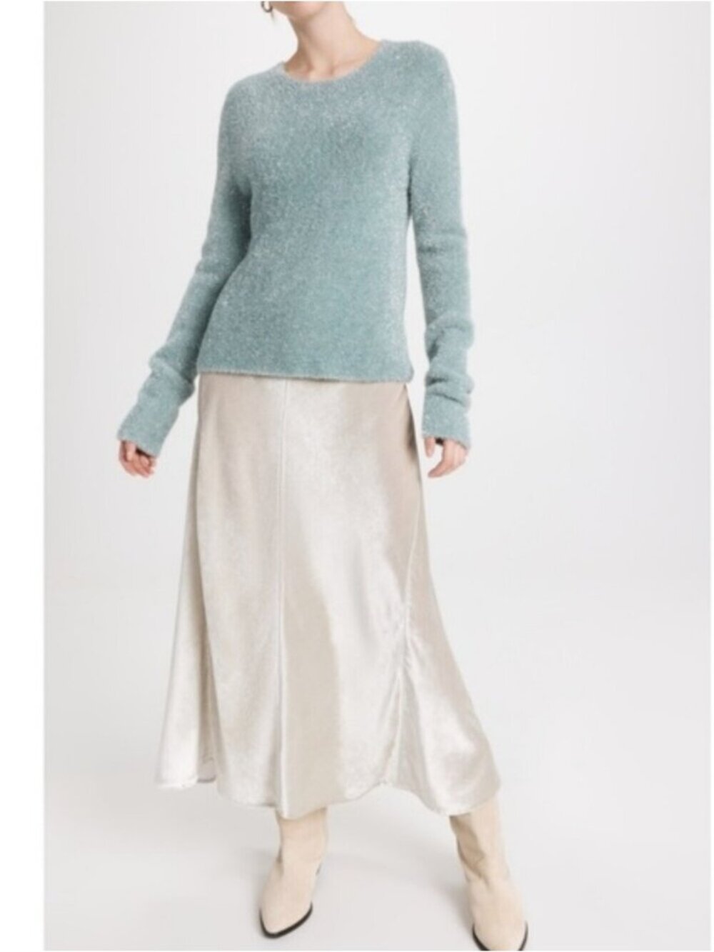 VINCE Velvet Purl Edge Paneled Slip Skirt Silver Size 16 New